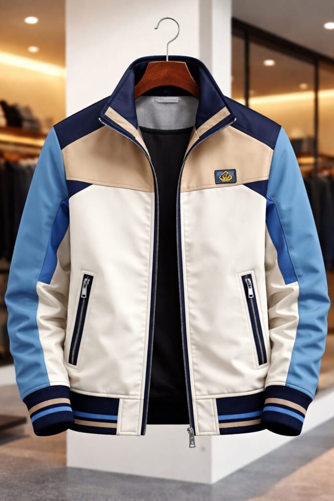 cream white blue hoddie