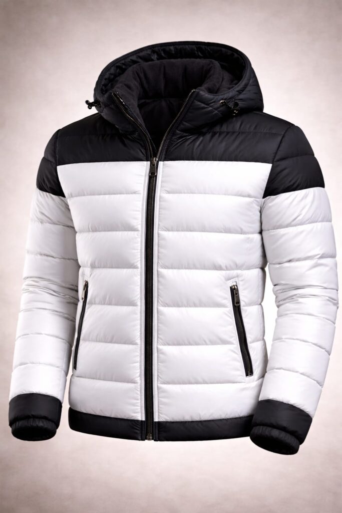 black and white puffer jacket