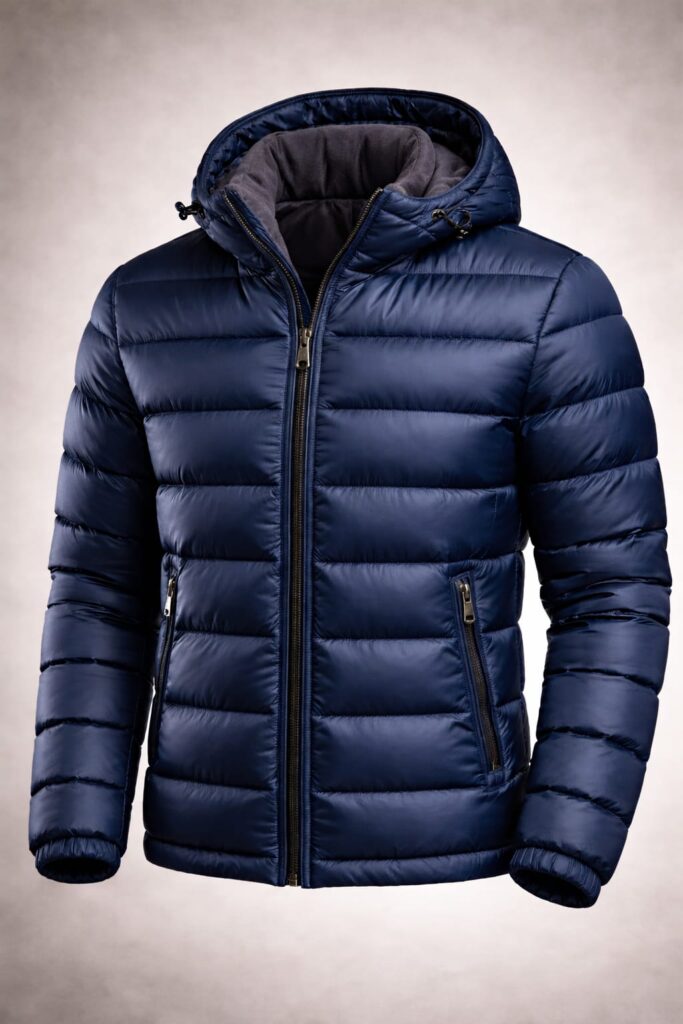 dark blue puffer jacket